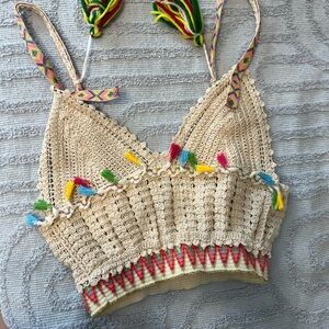 SHEIN Multicolor Tassel Crochet Crop Top